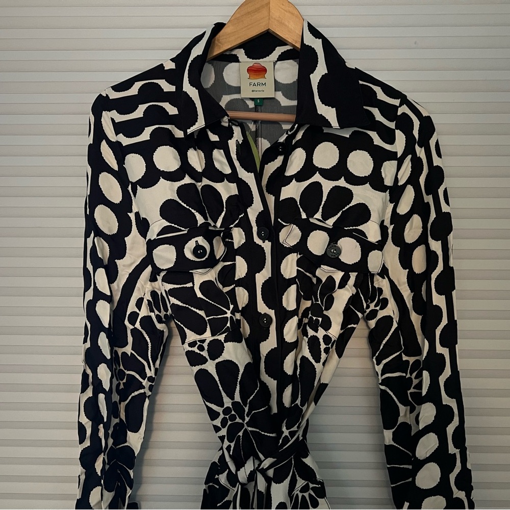 Farm Rio silk mid-length shirts dress style. Beautiful silk tassel tie.